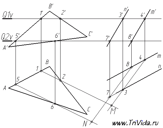  Построение линии пересечения двух плоскостей