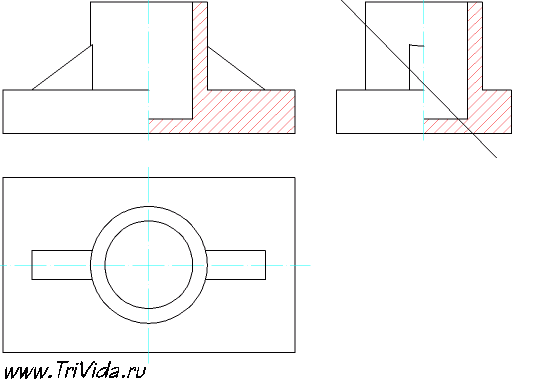 Построение наклонного сечения, заданного на виде слева, исходный чертеж